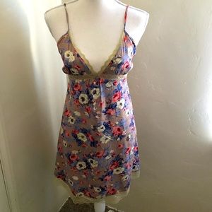 Vintage Lace Trim Flower Silk Dress